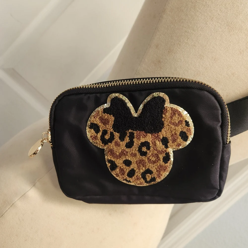 Leopard Minnie Mouse Black Crossbody Bag - Picture 2 of 7